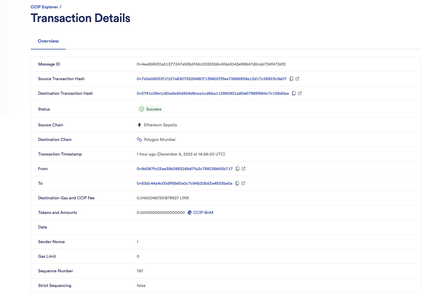 Chainlink CCIP Explorer transaction details